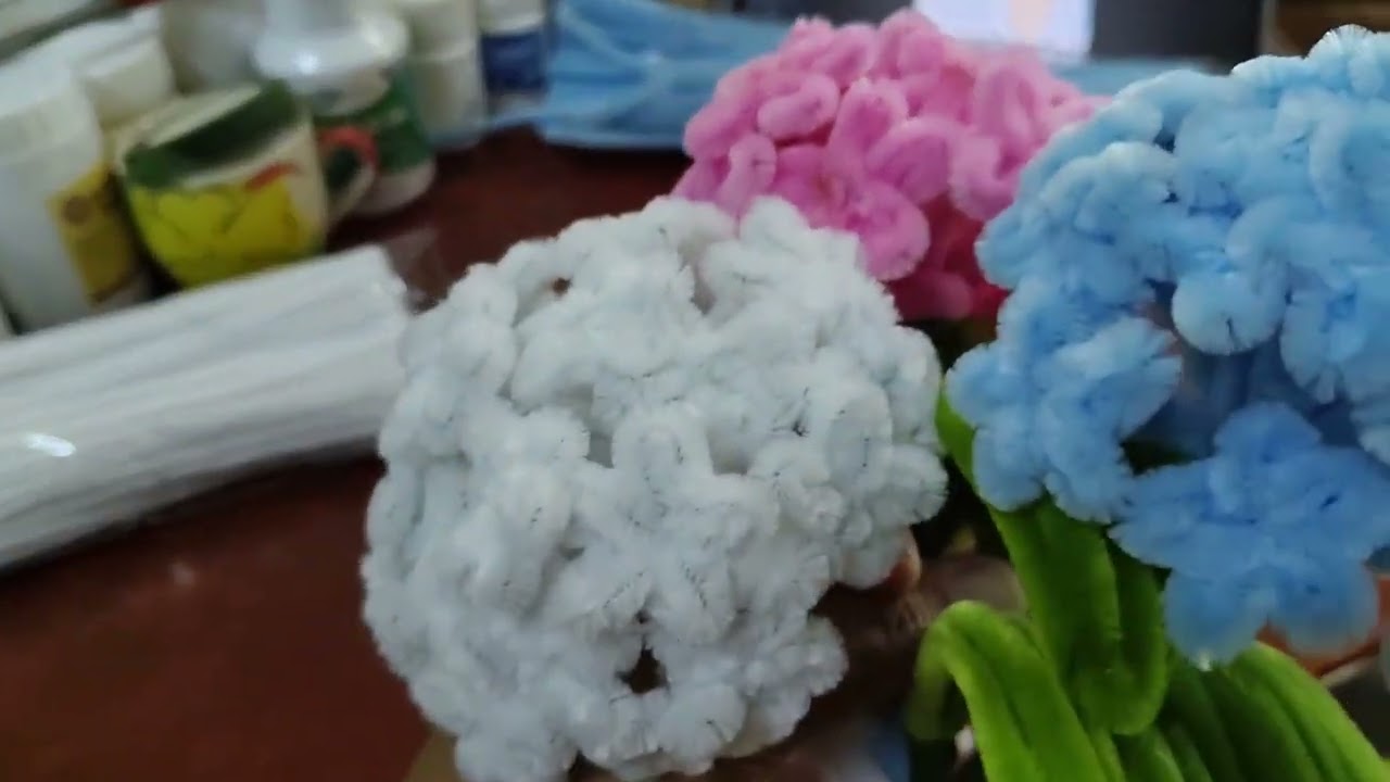 วิธีทำดอกไฮเดรนเยียง่ายๆด้วยลวดกำมะหยี่#diy #ลวดกำมะหยี่ 