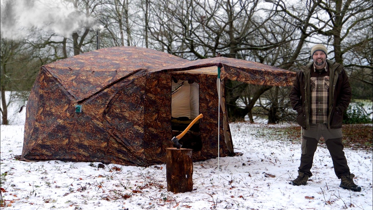 Solo Snow camp in a 9 Man Hot Tent