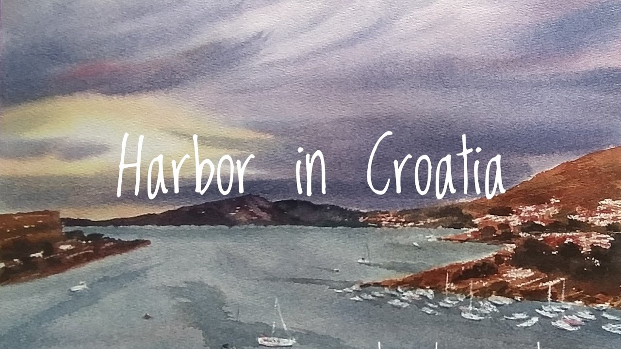 Harbor in Croatia | Watercolor practice | sky and seascape painting