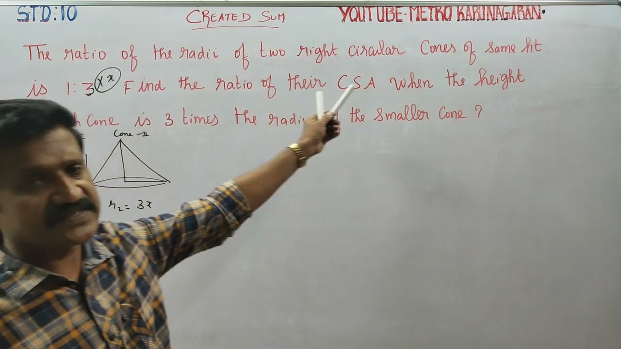 10th Std Maths Ex.7.1(7) The ratio of the radii of two rt circular cones of same ht is 1:3. Find
