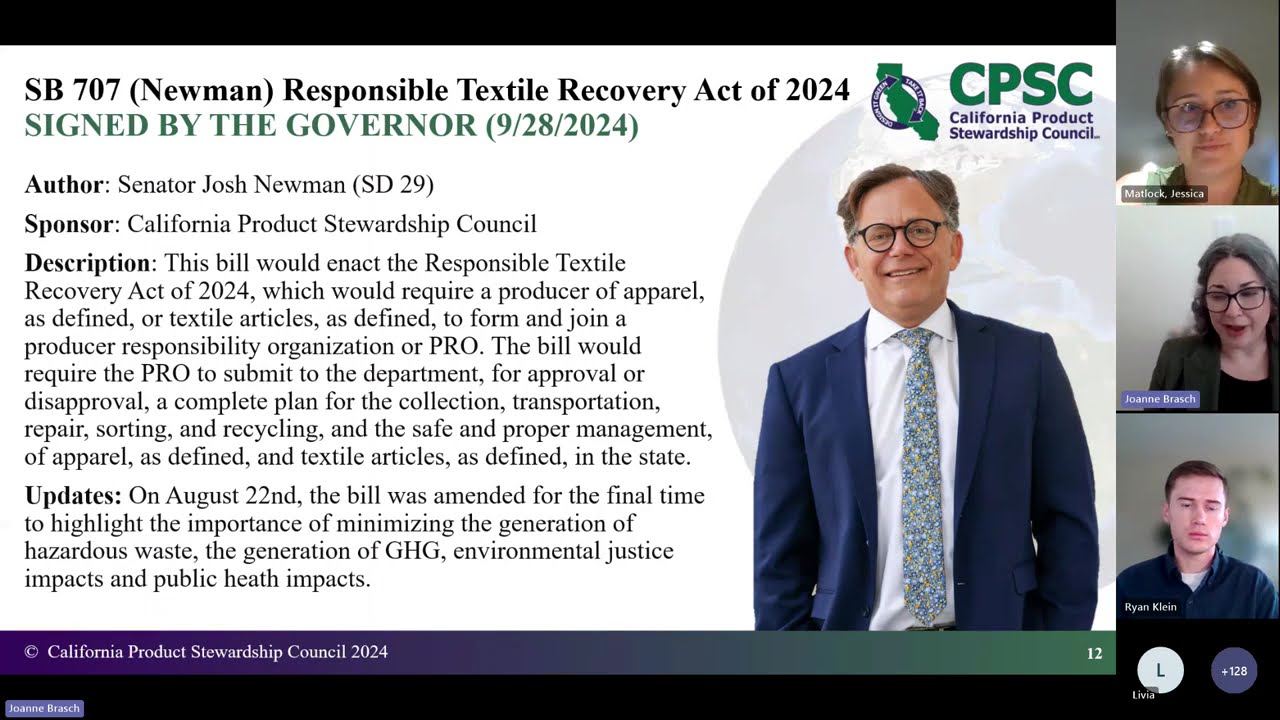 SB 707 (Newman) the Responsible Textile Recovery Act of 2024 Webinar