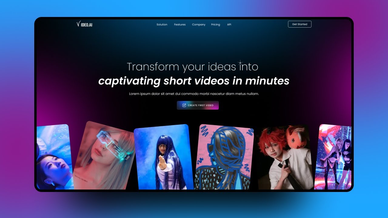 AI Video Generate Website | Landing Design Background Gradient Animation | AI Video Play On Hover