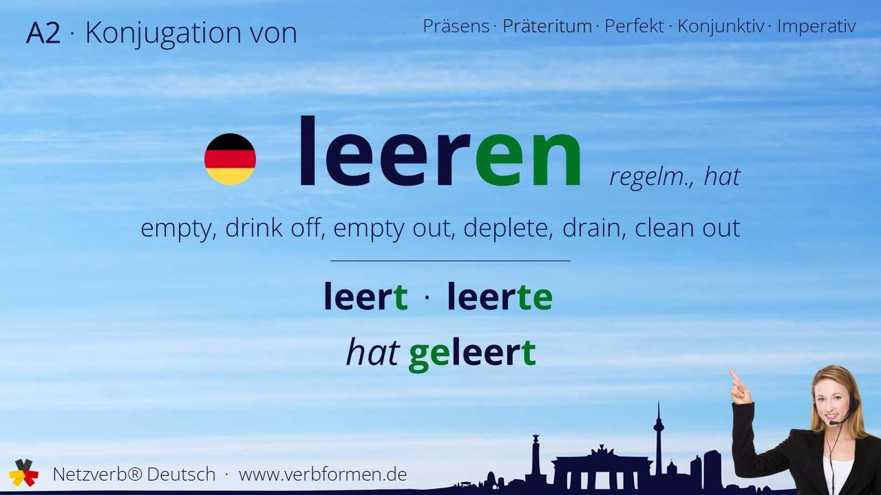 Konjugation Verb „leeren“ (regelm., hat) - alle Zeitformen, Lernvideo, Tutorial