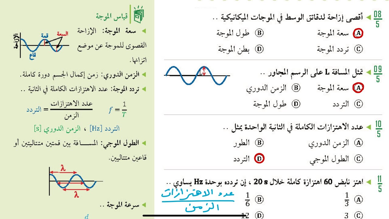 خصائص الموجات /فيزياء ثالث ثانوي الفصل الدراسي الاول الجزء الثاني