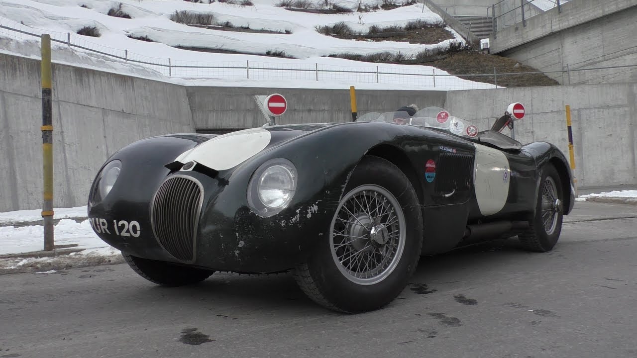Jaguar C-Type | Start Up + Driving | St. Moritz
