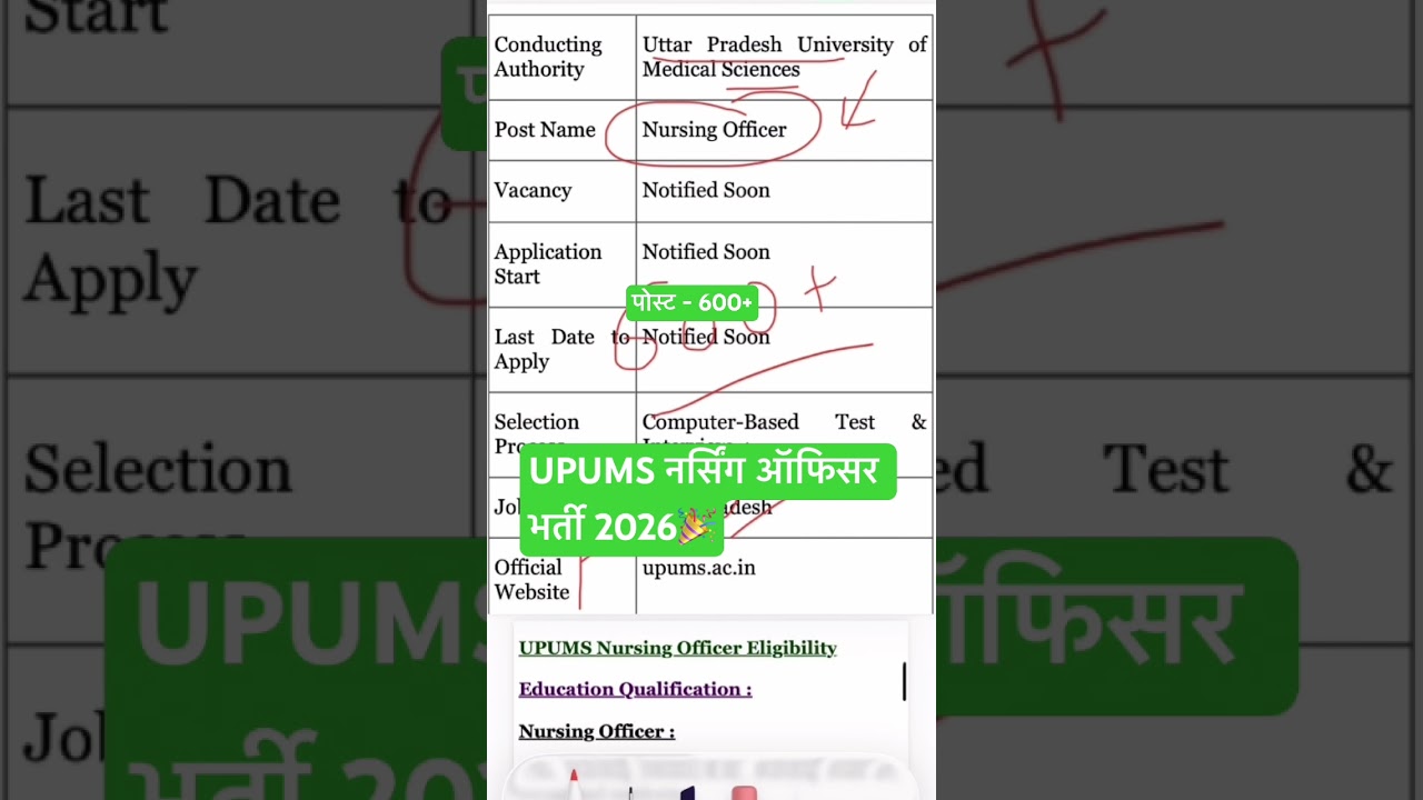UPUMS Nursing Officer Recruitment 2026💐UPUMS Staff Nurse Vacancy 2025💐UPUMS vacancy