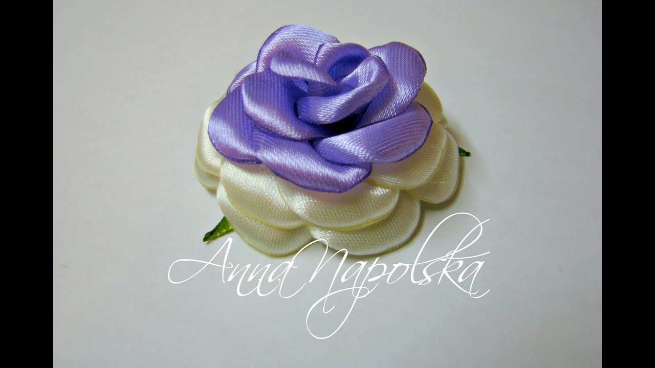 Ніжна троянда канзаши. Двухцветная роза своими руками простой способ. Rose kanzashi