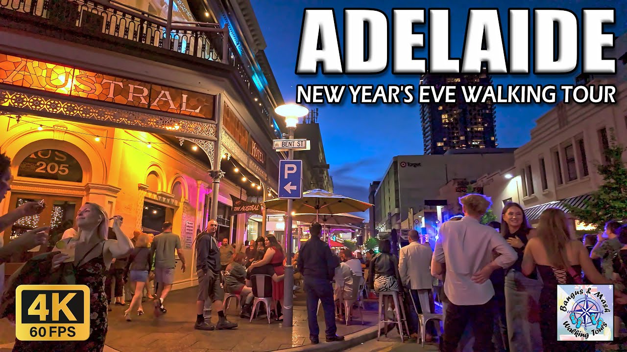 New Year's Eve, Adelaide, Walking Tour | Rundle St, Hindley St [4k-60fps] 🇦🇺 🦘