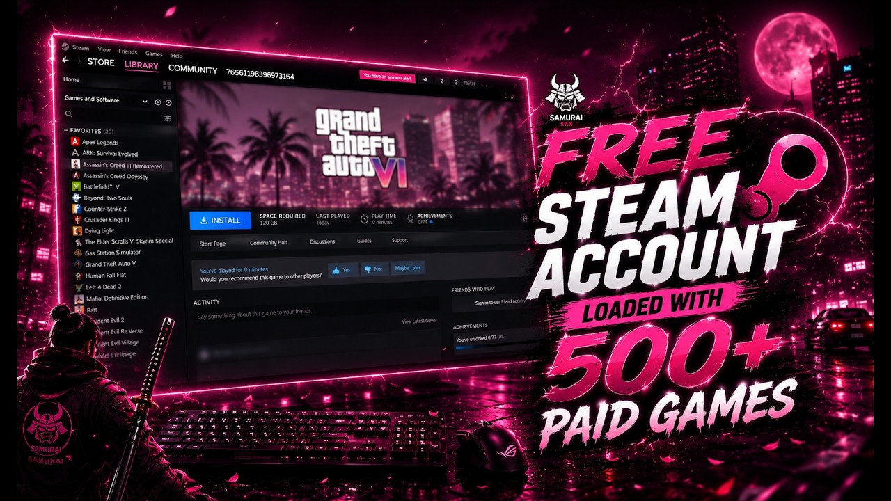 FREE STEAM ACCOUNT WITH 500+ GAMES IN LIBRARY