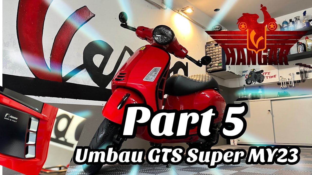 Umbau Vespa GTS300 MY23 Part 5,Einbau der Rizoma Lüftungsgitter,Montage Beinschild und Lampenmaske