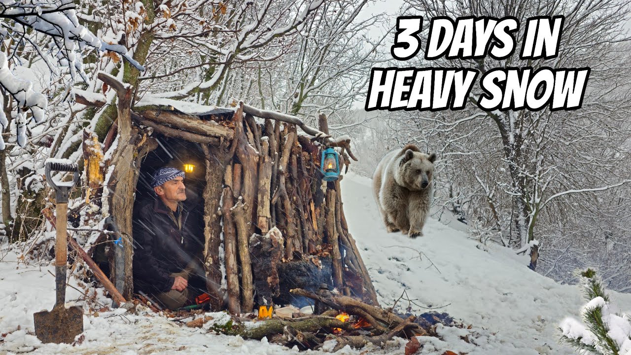 Winter Bushcraft Camp in Mountains _ Survival camping in heavy snowfall _ Secrets of Survival.