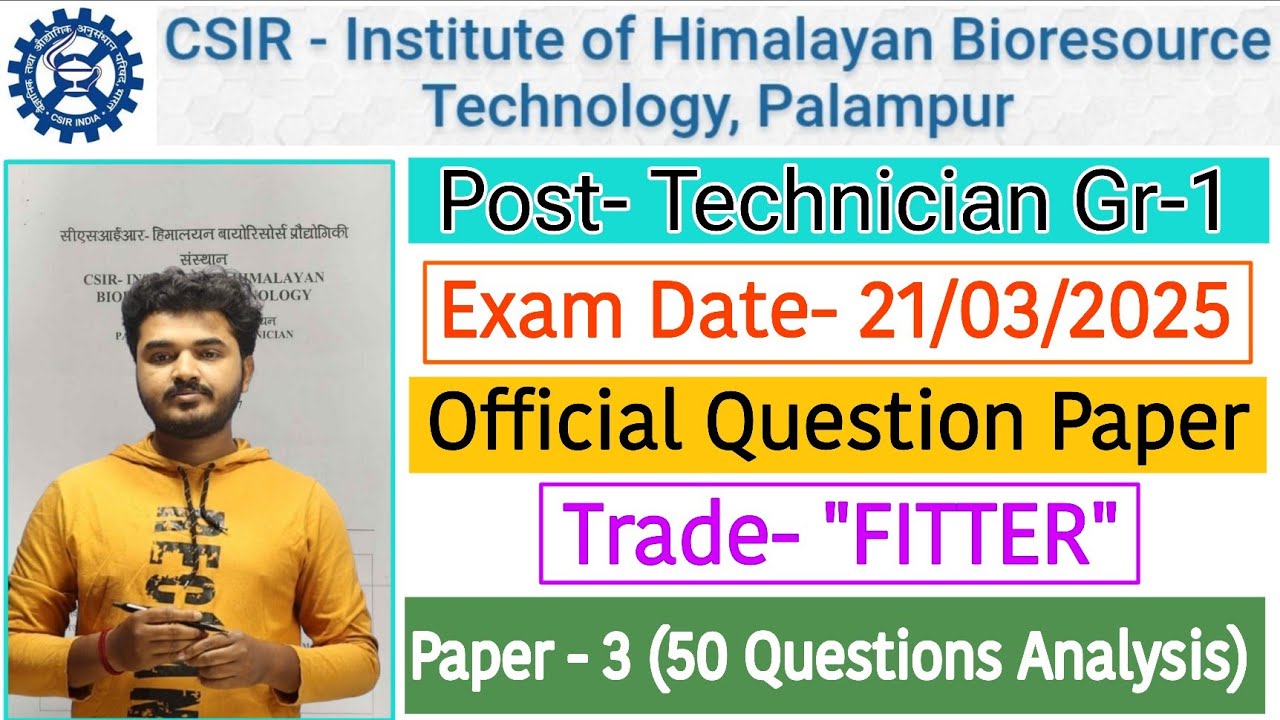 CSIR IHBT FITTER (Paper-3) official Question Paper 2025 | Csir Fitter Question Paper 2025 Analysis 