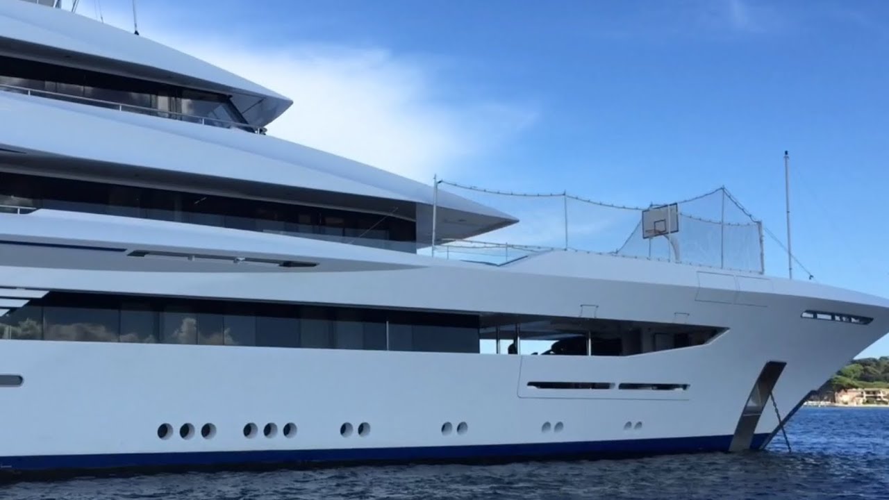 Superyacht JOY with basketball court on main deck
