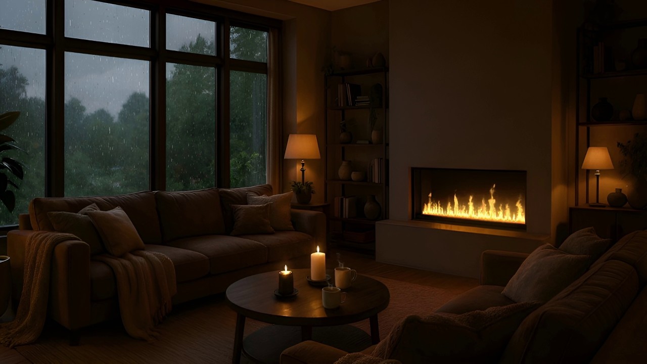 Rainy Night at Emberwood Solitude 🌧️ Fall Asleep in 5 Minutes | 4K Rain & Fireplace Sounds 10 Hours