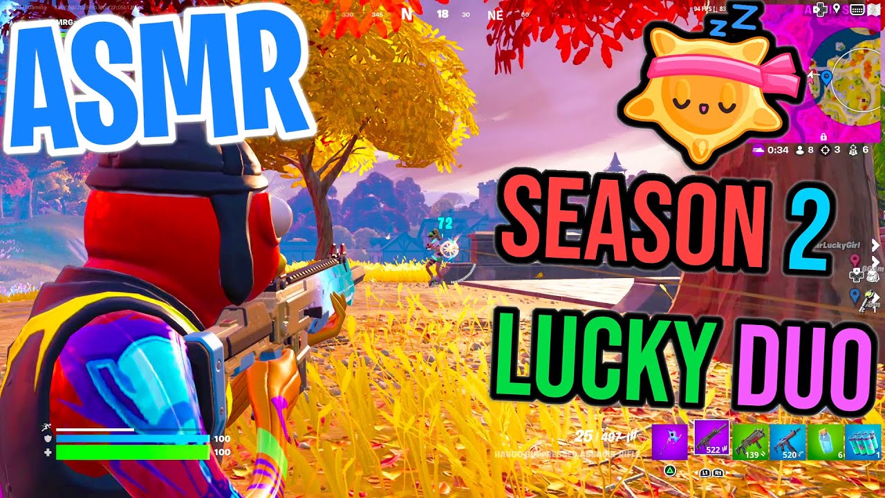 ASMR Gaming 😴 Fortnite Season 2 Lucky Duo! Relaxing Gum Chewing 🎮🎧 Controller Sounds + Whispering 💤