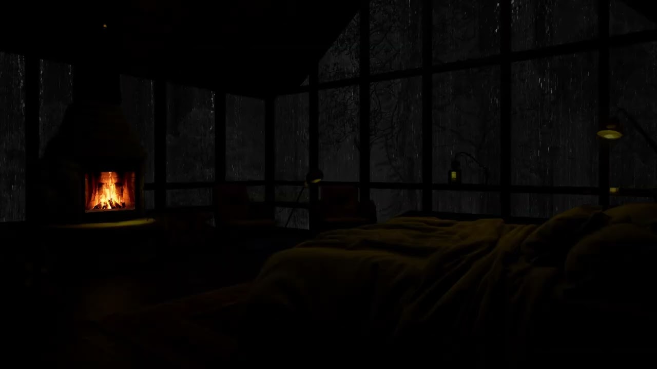 Rain and Fireplace Symphony for Ultimate Comfort - Say Goodbye to Stress