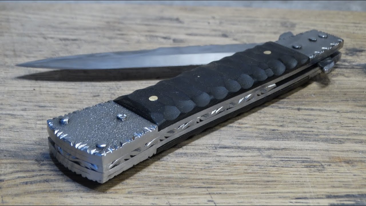 Making a folding stiletto knife. How to make a liner lock stiletto. #13