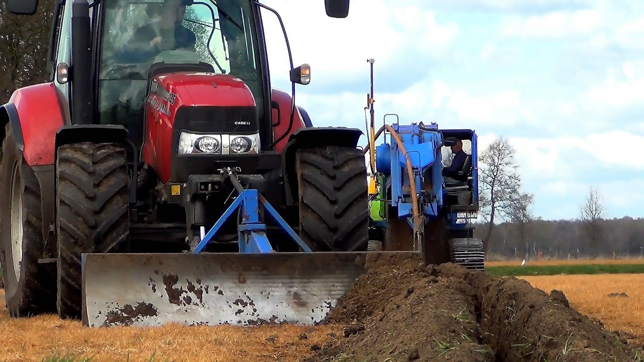 Drainage aanleggen met Inter Drain 1824 T en Case IH Maxxum 125