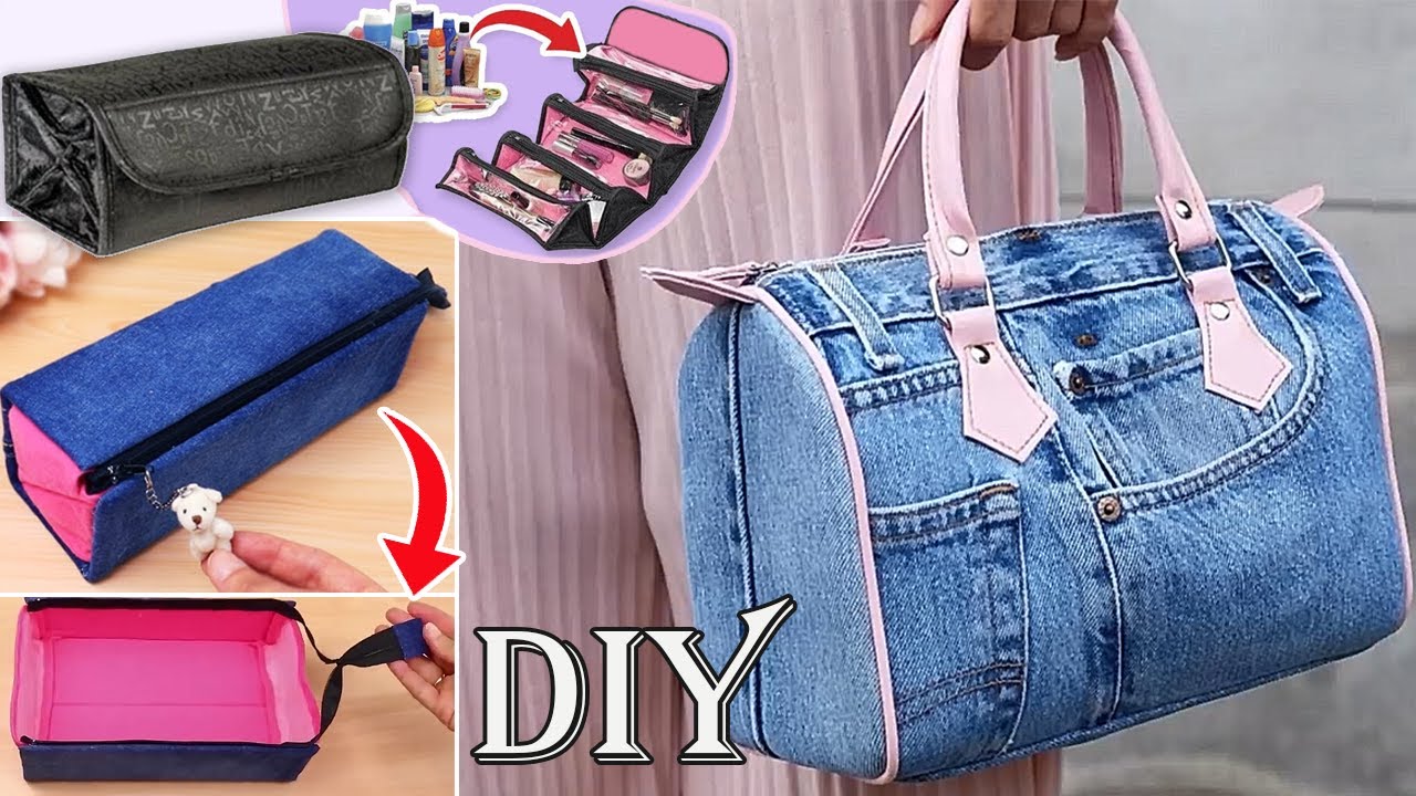 ♥ FANTASTIC DIY POUCH & ORGANIZER BAG TUTORIAL STEP BY STEP ~ Old Jeans Recycle Ideas