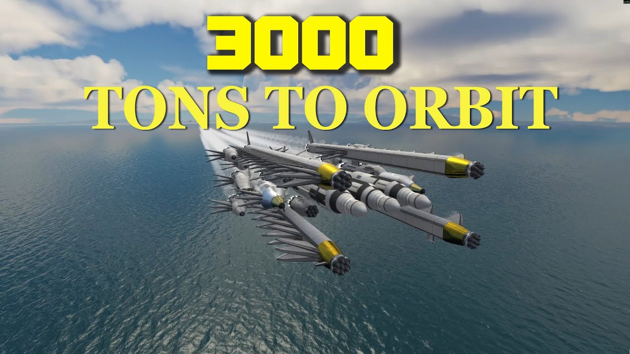 KSP 6000+ tons SSTO, 3000 tons (tonnes) to orbit . After only 2000, 1500 and 1000 tons to orbit.
