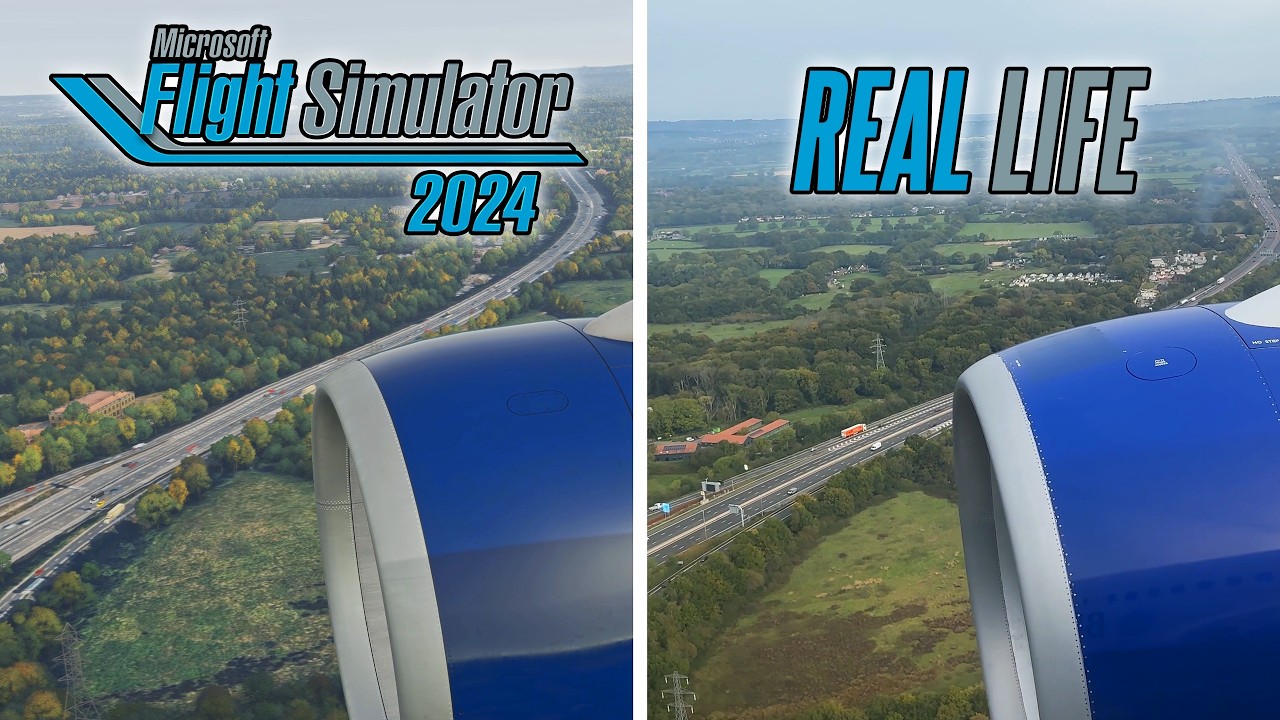 Microsoft Flight Simulator 2024 (FS2024) vs Real Life | Landing in Gatwick UK