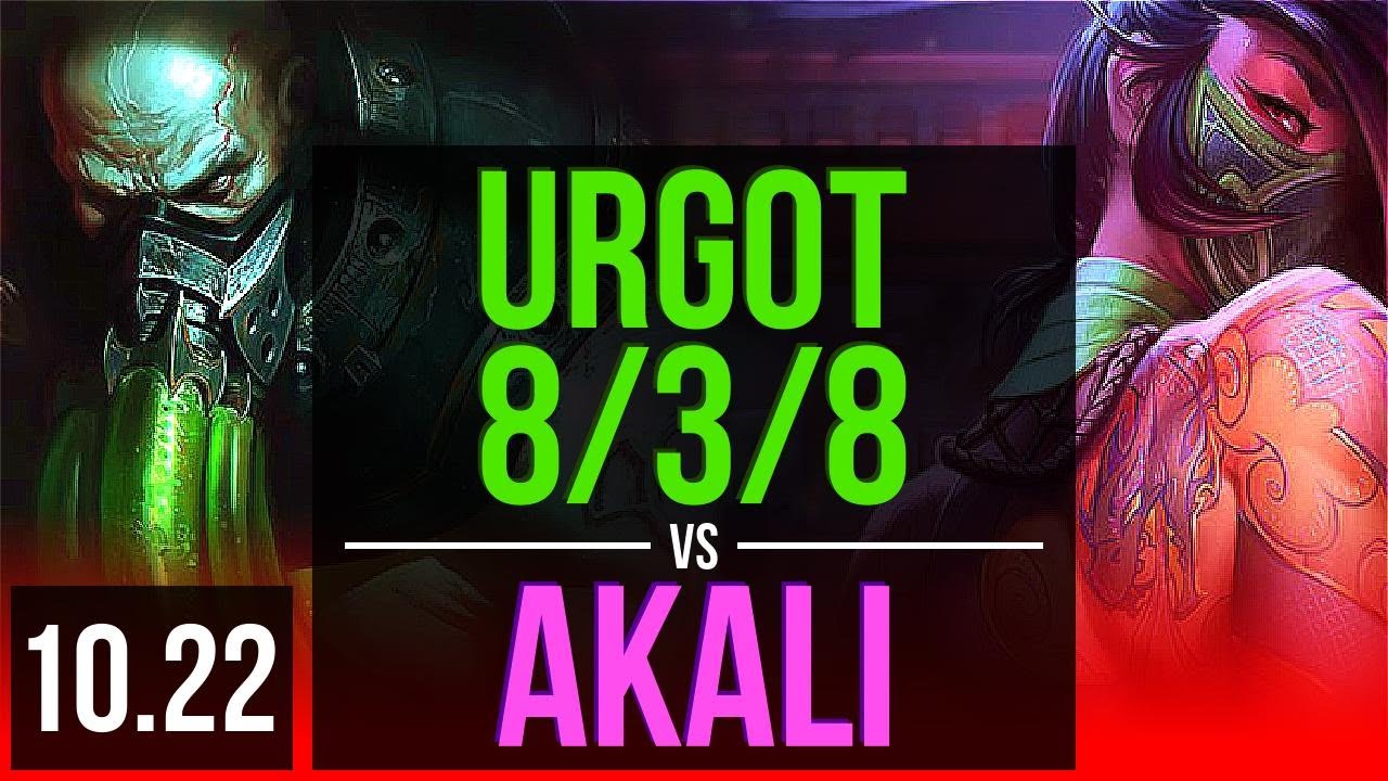 URGOT vs AKALI (TOP) | 8/3/8, Rank 9 Urgot | EUW Grandmaster | v10.22