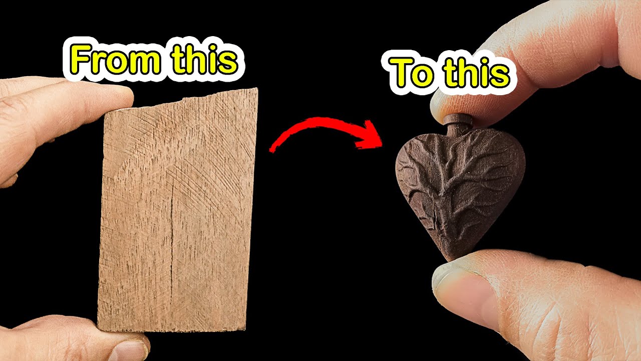 Heart Pendant with Two Sides | CNC Carving Walnut Wood