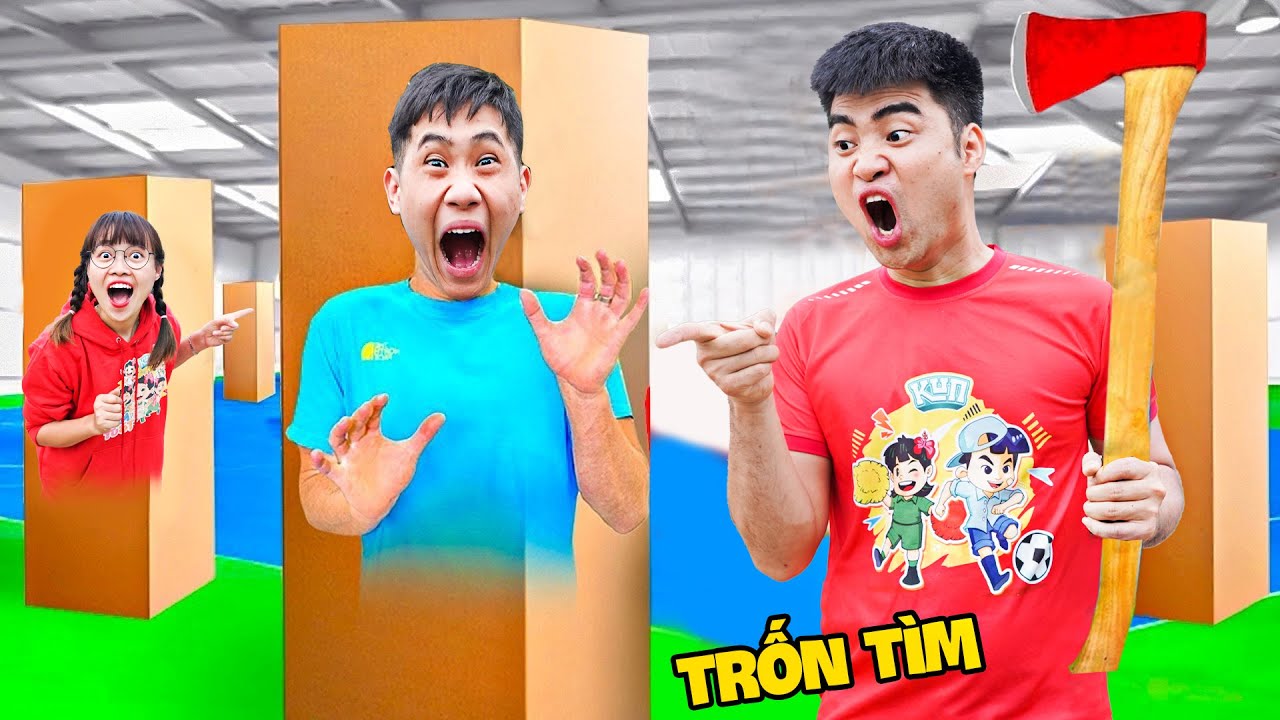 Gấu Đỏ TV - Thử Thách Chơi Trốn Tìm Trong Thùng Các Tông Ở  Rừng Sâu Bằng Các Dụng Cụ