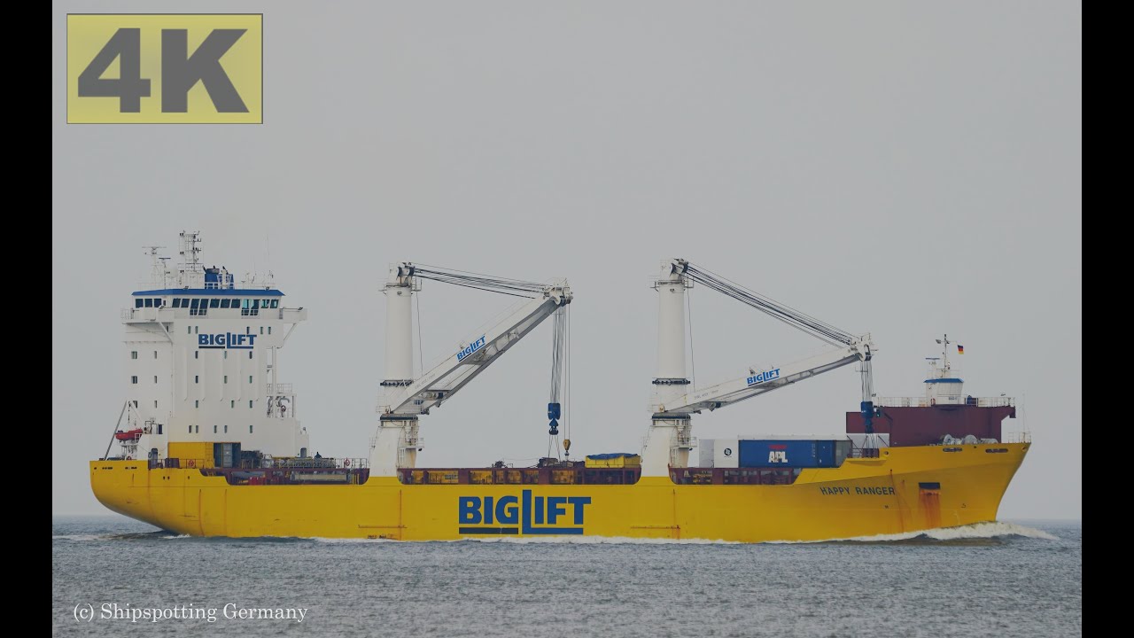 HAPPY RANGER - Shipspotting Germany 🇩🇪 IMO 9139311 - River Elbe near City Otterndorf - 4K VIDEO