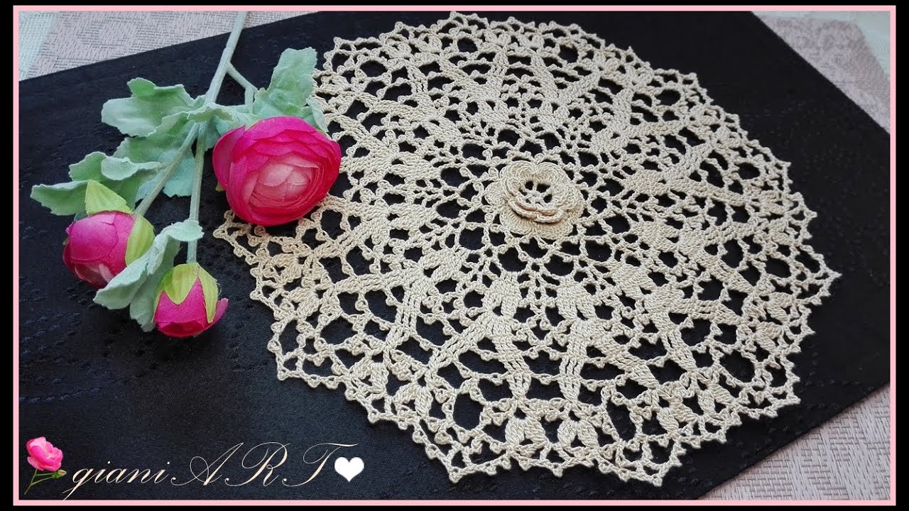 Crochet Rose flower Lace Doily Irish style | Crochet picot Lace Doily