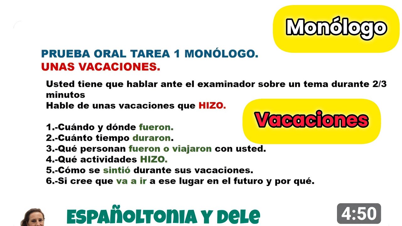 DELE A2  PRUEBA ORAL UNAS VACACIONES CORTAS
