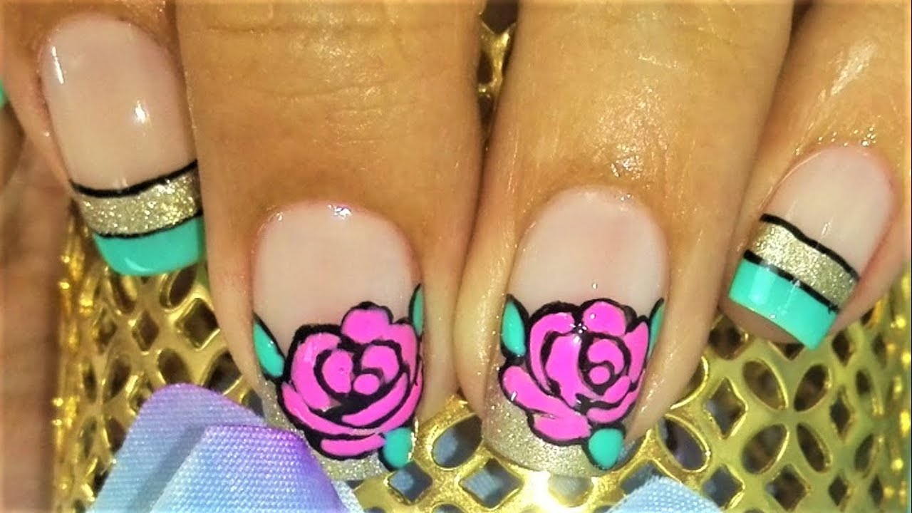 👑Como hacer uñas con rosas 🌷Como fazer unhas com rosas🌷 How to make nails with roses