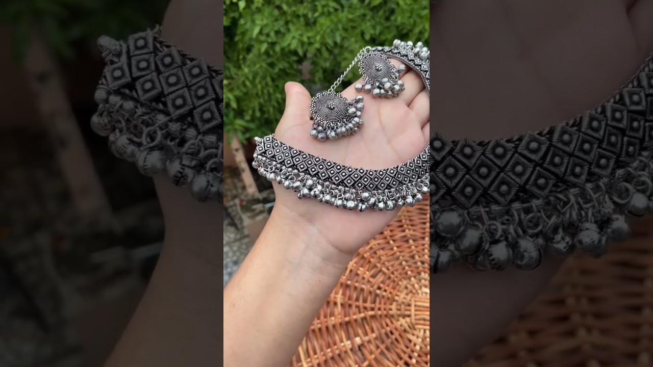 Oxidised necklace and earring set | Oxidised jewellery set 