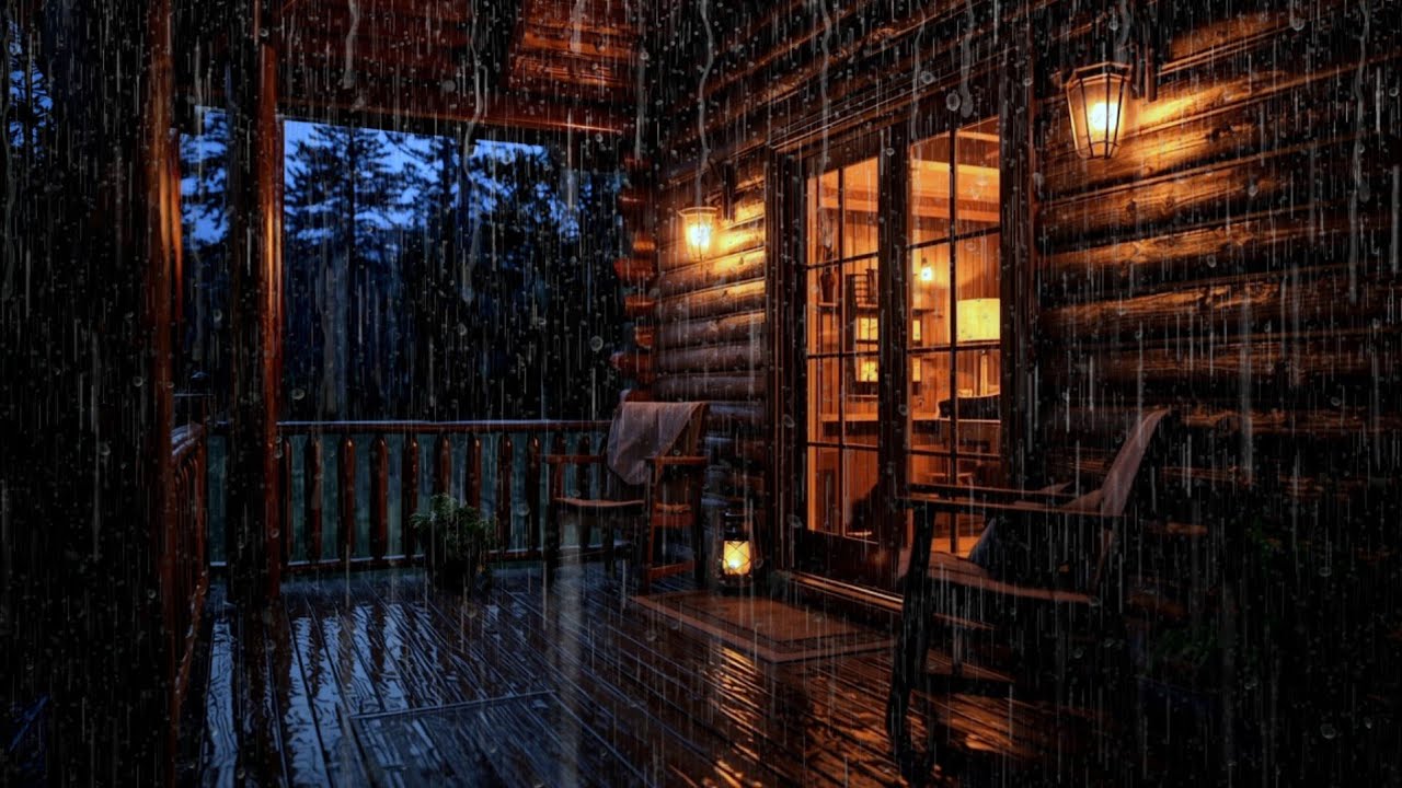 “Rain on Wooden Porch | Warm Cabin Night ASMR”