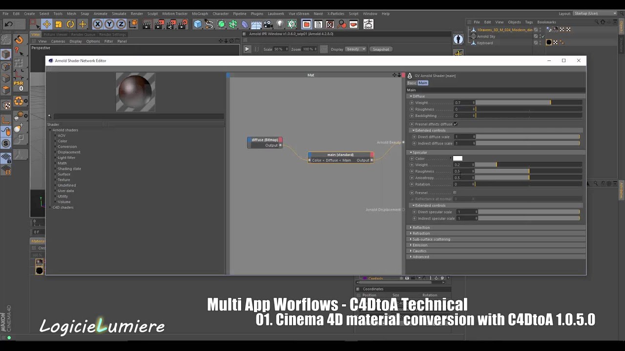 01 Cinema 4D material conversion with C4DtoA 1.0.5.0