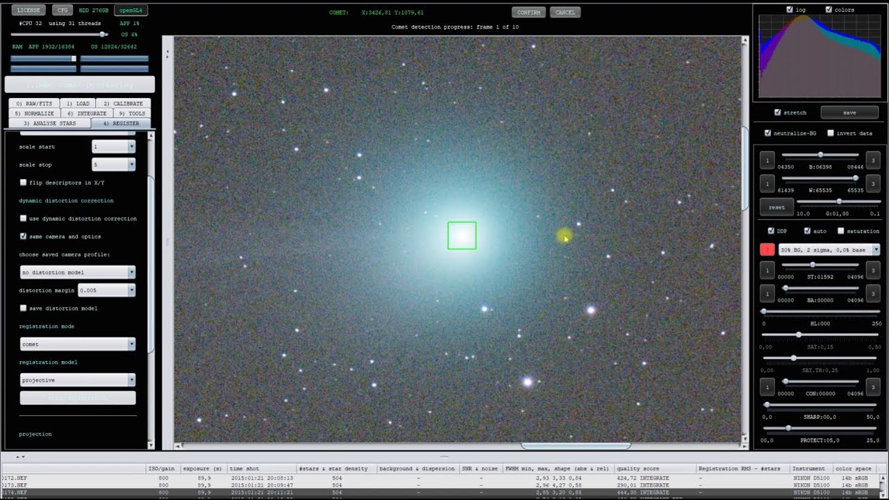 Comet Registration in Astro Pixel Processor 1.083-beta1 by Mabula