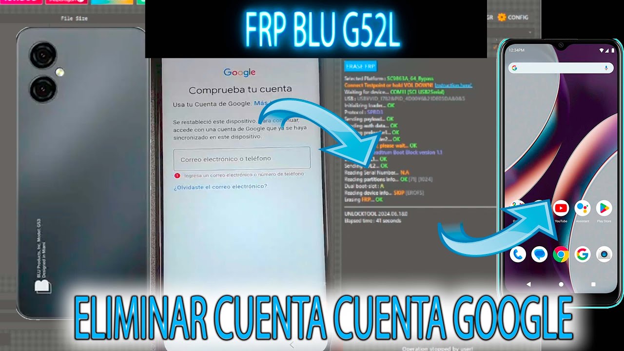FRP BLU G52L QUITAR CUENTA GOOGLE ANDROID 11 12 13 UNLOCKTOOL BIEN EXPLICADO SPD
