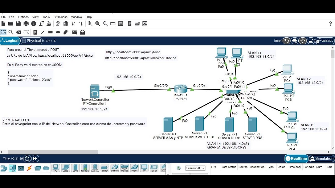 Network Controller SDN Cisco Packet Tracer 8.0.1 con POSTMAN e INSOMNIA Cliente REST