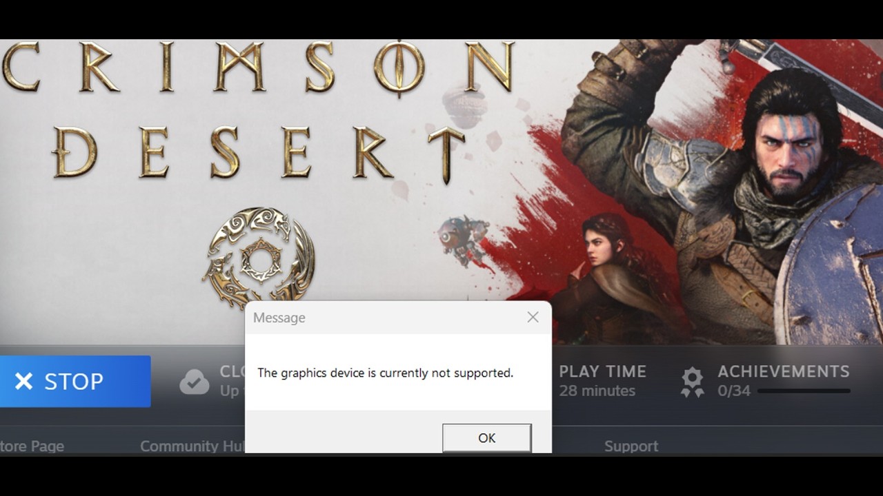 Исправлена ​​ошибка Crimson Desert: «В настоящее время графическое устройство не поддерживается (...