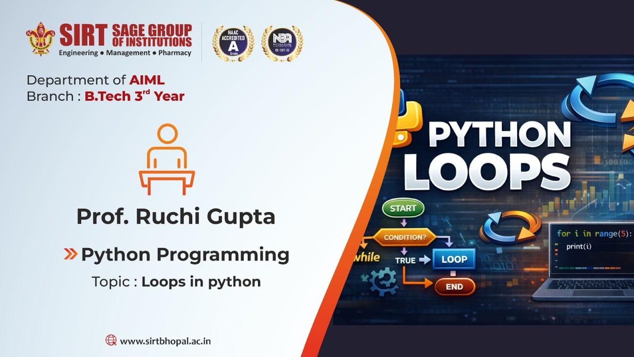 Loops in python | Python Programming | SIRT Bhopal | Prof. Ruchi Gupta