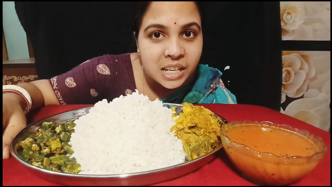 Big Bite Veg Mukbang | Fried Okra, Labra Curry, Tomato Chutney & Rice | Eating Sounds