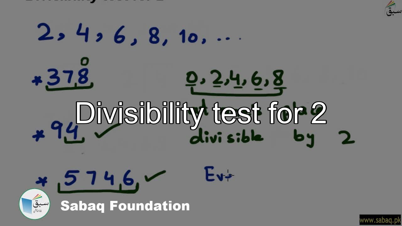 Divisibility test for 2, Math Lecture | Sabaq.pk