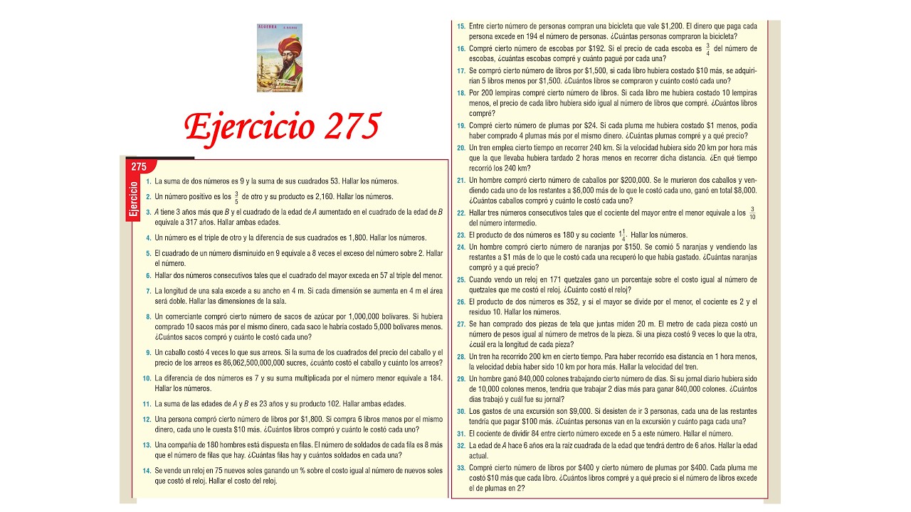 Algebra de Baldor: Ejercicio 275 - Problema 33: Compré cierto número de libros por $400