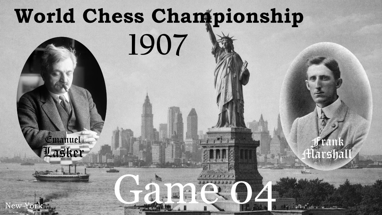 Chess WCC 1907 (USA)  Lasker E. vs. Marshall F., Game 04, Score 3-0, #chess  #Lasker #Marshall