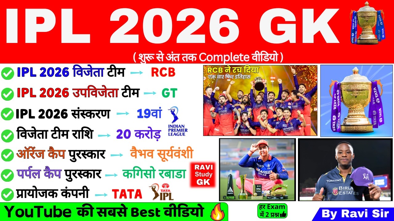 IPL 2026 GK | IPL 2026 विजेता बनी RCB 🔥 | IPL 2026 Important Questions | IPL Sports Current Affairs