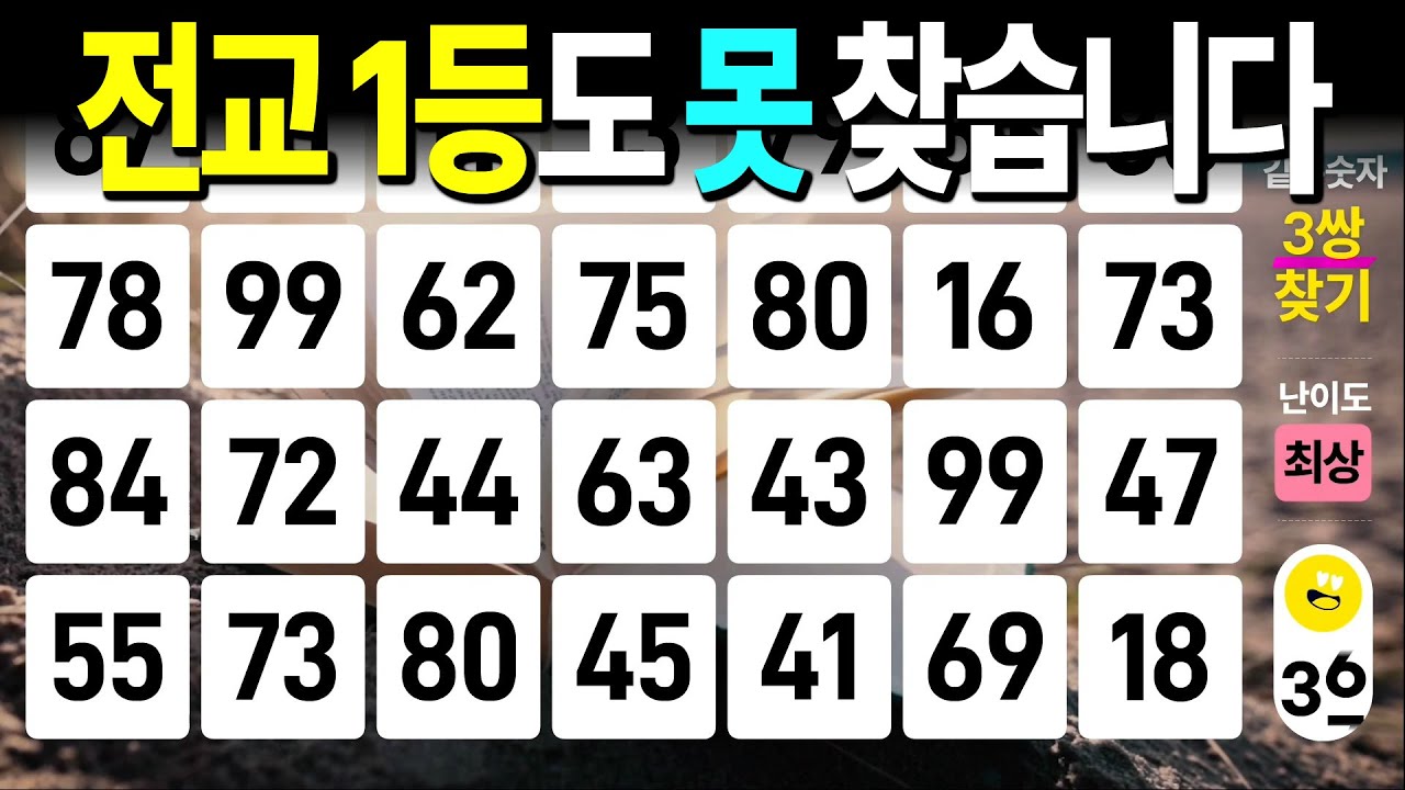 전교 1등도 2개 찾고 우는 문제 - 같은숫자찾기, 치매예방퀴즈, 치매예방활동, 숫자퀴즈, 숫자찾기, 단어퀴즈, 치매테스트