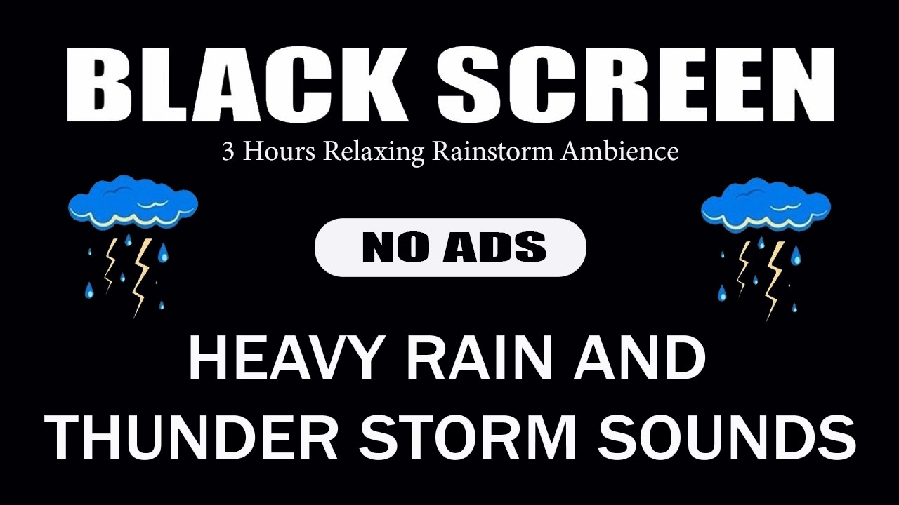 🔴 Heavy Rain and Thunder Sounds for Sleeping 🌧| 3 Hours Relaxing Rainstorm Ambience 🌧 Black Screen