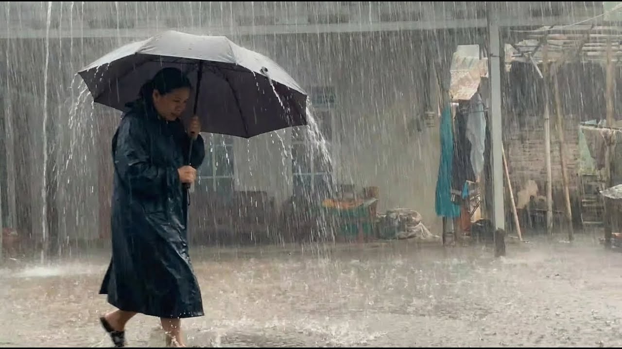 Deeply Relaxing Heavy Rain Sounds in a Quiet Village at Night for Peaceful Sleep 🌧️😴