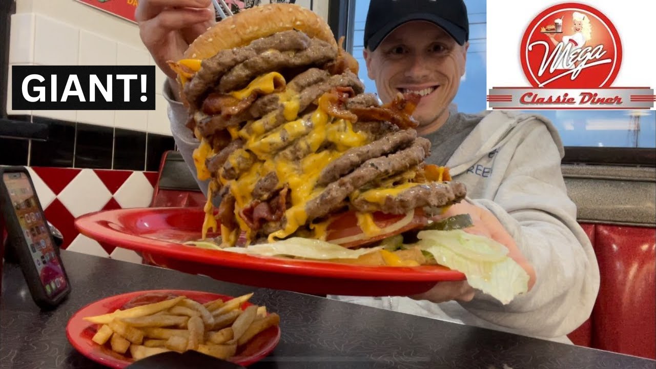 MEGA BURGER CHALLENGE WITH CHEESE AND BACON!
