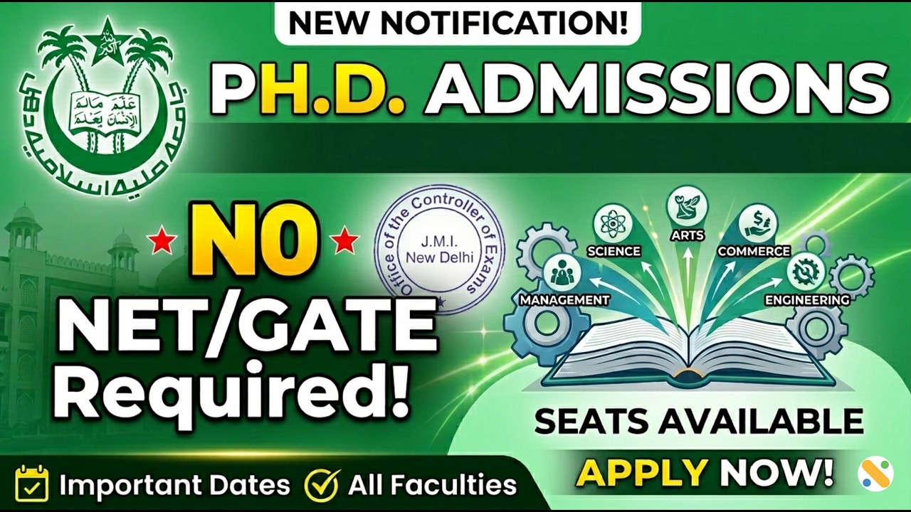 Jamia Millia Islamia PhD Admission 2026-27 | Eligibility, Last Dates, Subjects, Seats & Fellowship